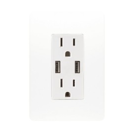 CONTACTO DUPLEX 2 POLOS MAS TIERRA CON 2 PUERTOS USB 2.1 AMP CON PLACA UNNO BLANCO INCLUIDA UNNO